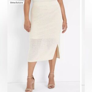 Lane Bryant Midi Sweater Skirt In Birch Plus Size 22/24 Stretch Lined Hem Slit